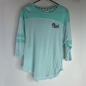 PINK Victoria's Secret Women's Teal  3/4 Sleeve Baseball Shirt S SMALL.